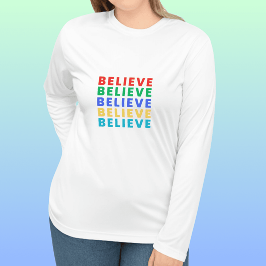 Women's White Believe Performance Long Sleeve Shirt
