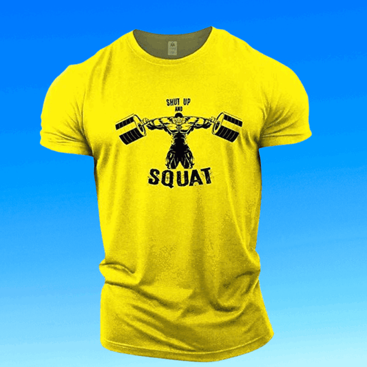 Men's Yellow Squat Print Gym T-Shirt