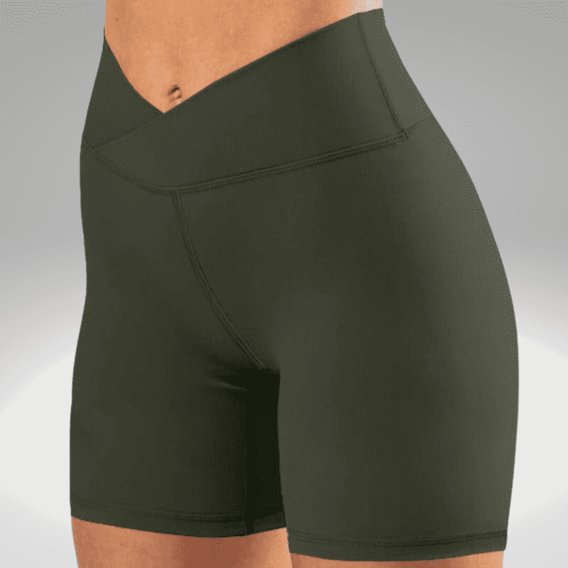 Women's Army Green V-Front Fitness Shorts
