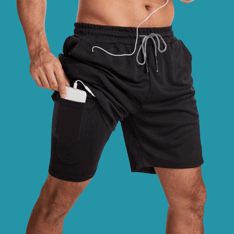 Men's Black Two-in-one Sports Shorts