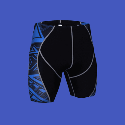 Men's Black And Blue Patterned Quick Dry Shorts