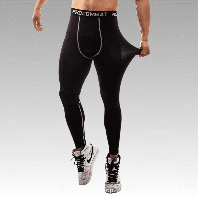 Men's Black With Gray Line Quick Dry Compression Leggings