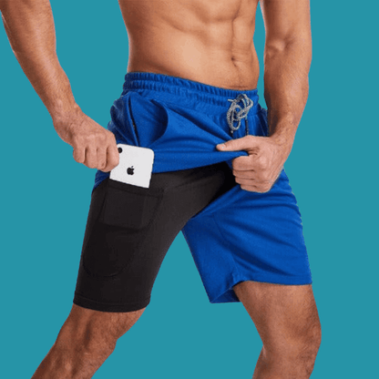 Men's Blue Two-in-one Sports Shorts