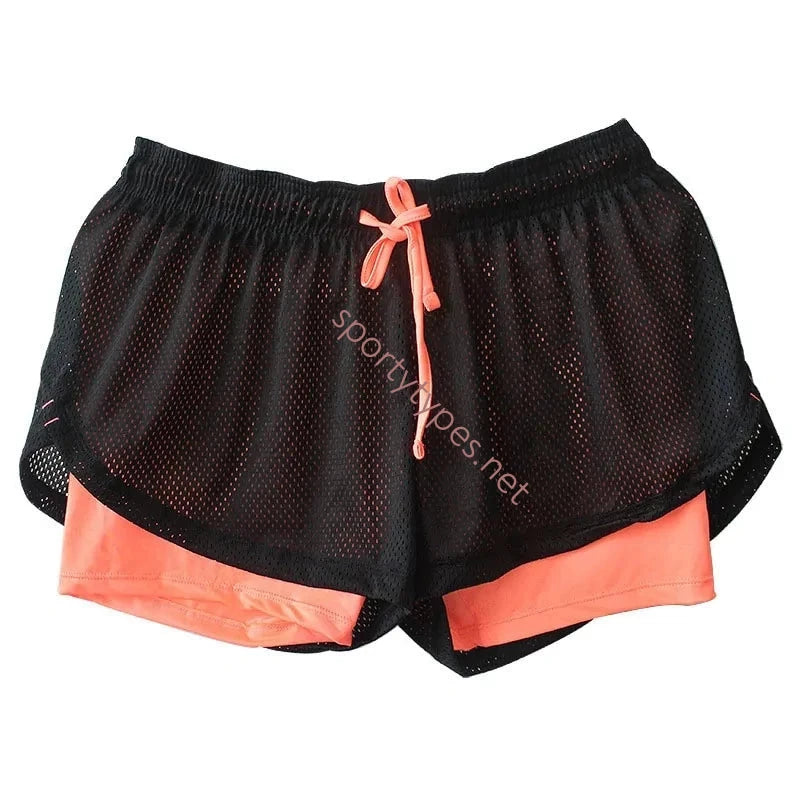 Orange Black Women's 2-in-1 Mesh Running Shorts