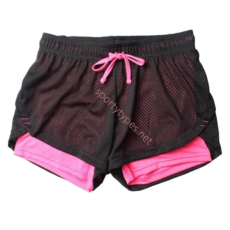 Pink Black Women's 2-in-1 Mesh Running Shorts