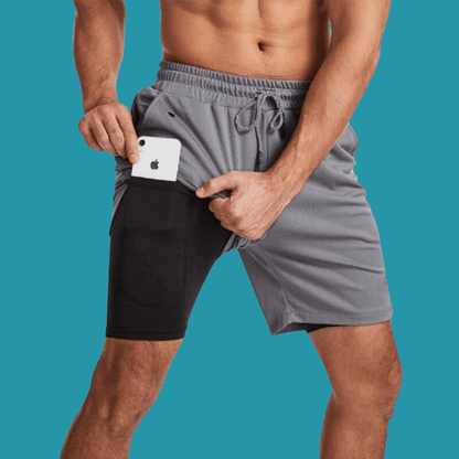 Men's Gray Two-in-one Sports Shorts