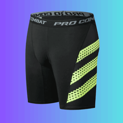 Men's Fluorescent Green Striped Compression Shorts