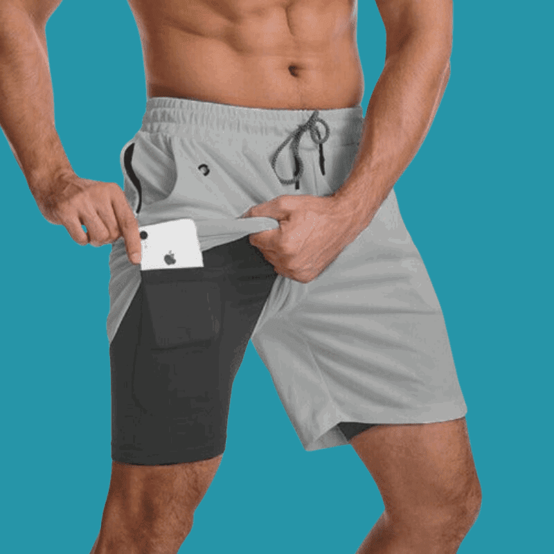 Men's Light Gray Two-in-one Sports Shorts