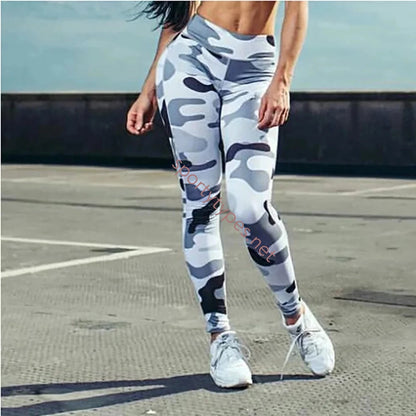 Gray Women's High Waist Camouflage Workout Leggings