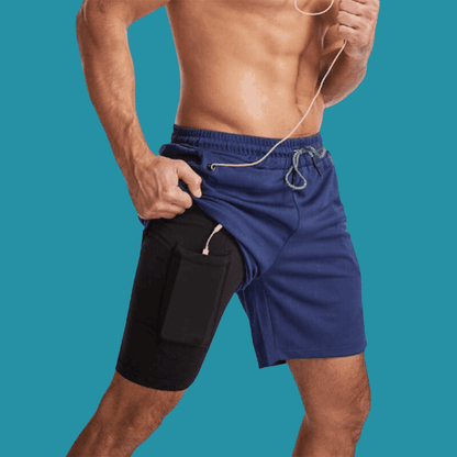 Men's Navy Blue Two-in-one Sports Shorts