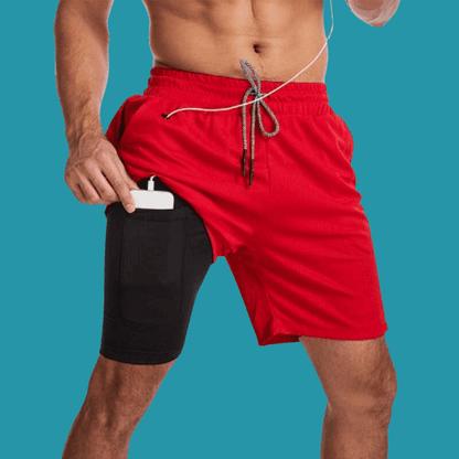 Men's Red Two-in-one Sports Shorts