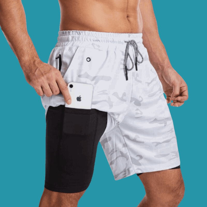 Men's White Camouflage Two-in-one Sports Shorts